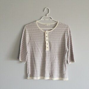 Gentle Fawn Women's Sz XS Purple‎ Linen Striped Henley Short Sleeve T-Shirt Top